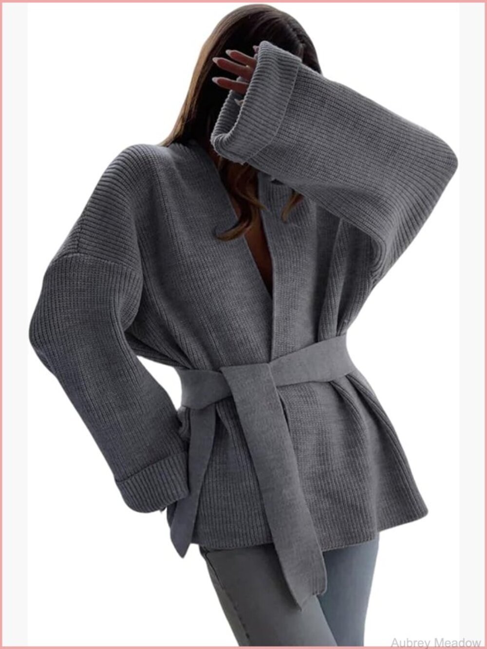 Oversized Knit Cardigan Belted Wrap Sweater Long Sleeve Open Front Coat